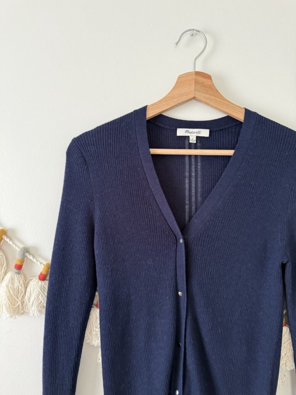 Madewell Merino Wool Silk Blend Ribbed Knit Cardigan Navy Feminine Minimalist S - Picture 3 of 10